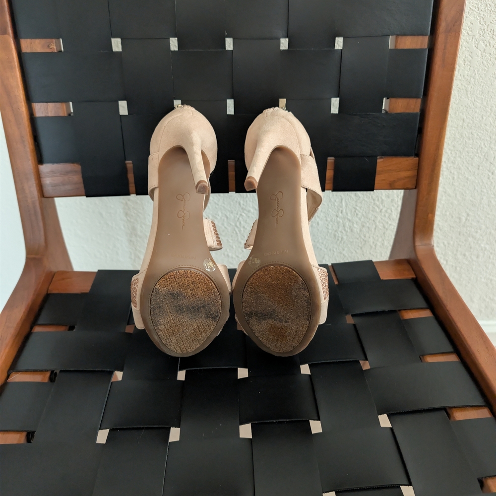 Jessica Simpson Nude/Rose Gold Embellished Strappy High Heels - Picture 7 of 9